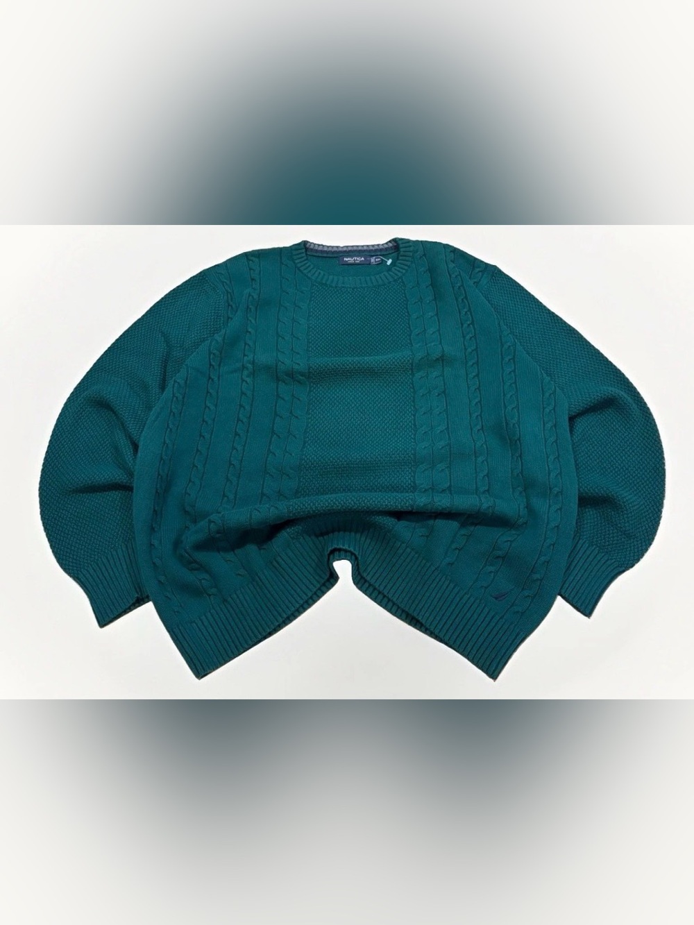 Vintage Nautica Cable Knit Sweatshirt Green Size 2XL Warm Fall Winter Crewneck